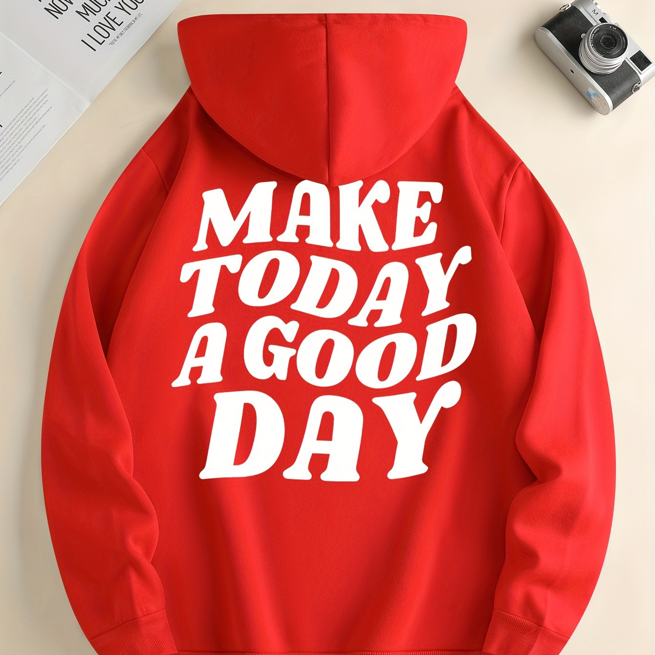 

Make Today A Good Day Print Hoodie, Cool Hoodies For Men, Men's Casual Graphic Design Pullover Hooded Sweatshirt With Kangaroo Pocket Streetwear For Winter Fall, As Gifts