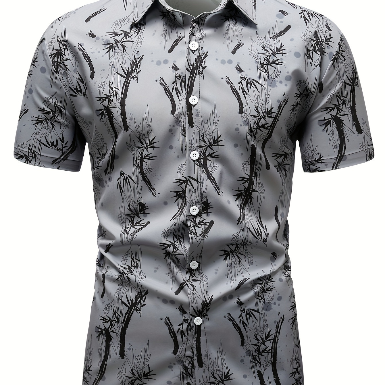 

Chemise décontractée à manches courtes pour homme avec col à , % polyester, motif végétal, toutes , légèrement extensible, détail bouton, tissu tissé, coupe H - 120 g/m²