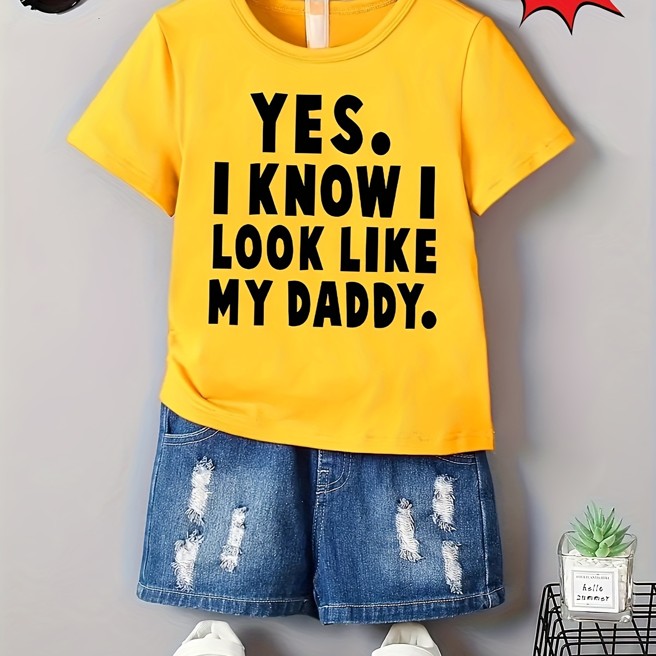 

Casual Versatile Boys' Summer Tops - Yes I Know I Look Like... Print Short Sleeve Crew Neck T-shirt Cute Father's Day Gift