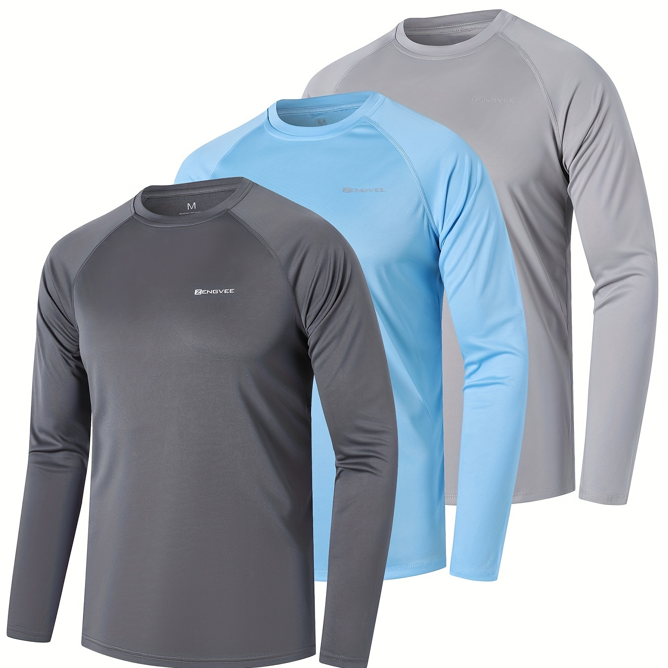 3 Pcs, Men's UPF 50+ Sun Protection T-shirts, Long Sleeve Comfy Quick Dry Tops For Men's Outdoor Fishing Activities