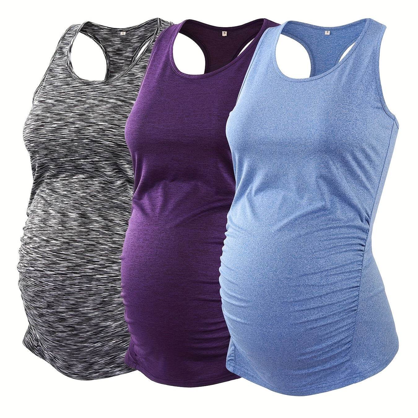 

Women's Maternity Tank Tops Seamless Racerback Workout Athletic Yoga Tops Pregnancy T-shirt 3pcs