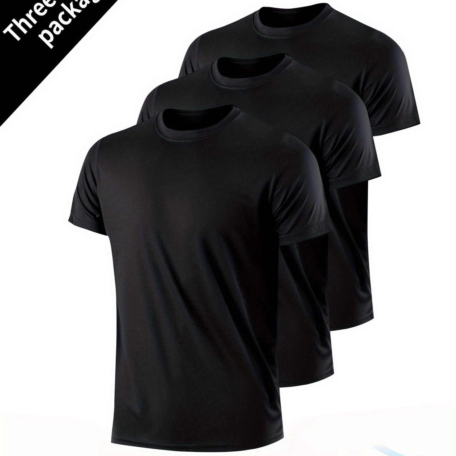 

Trio De T-shirts Confortables Pour Hommes En Tissu Extensible Et Respirant, À Séchage Rapide, À Manches Courtes Et Col Rond, Idéals Pour L'entraînement En Salle De Sport.