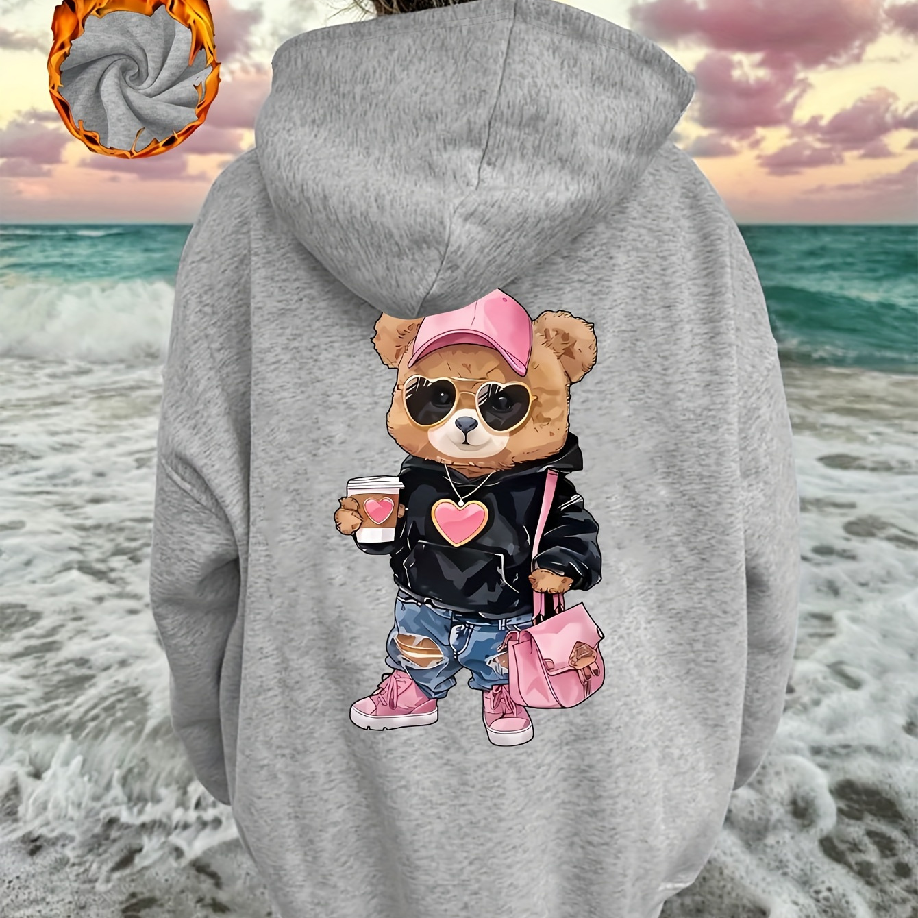 

Plus Size Cozy Hoodie For Women - Soft, Stretchy Polyester Pullover With Kangaroo Pocket, Long Sleeves, And Cartoon - Perfect Casual Wear For Fall/winter