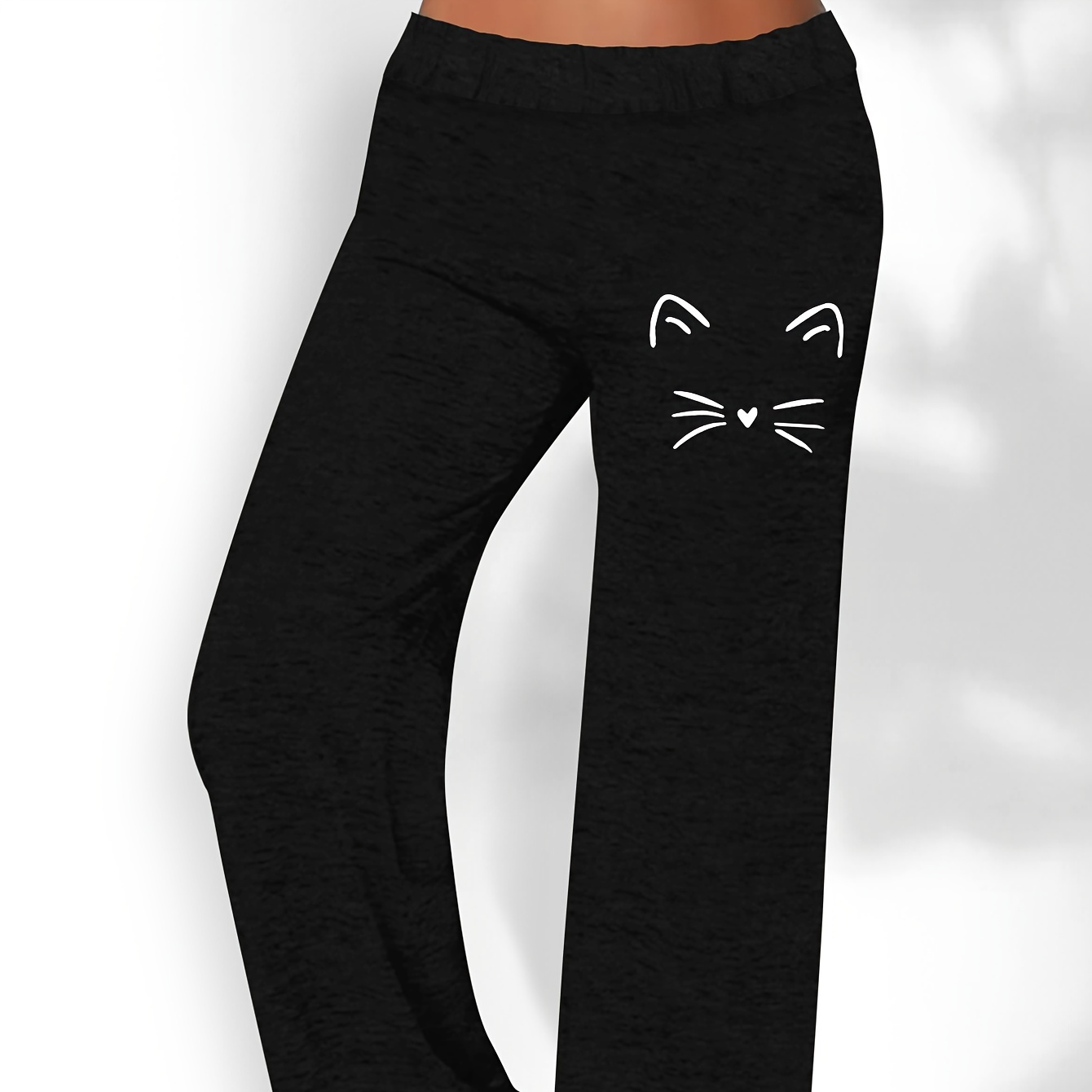 

Cat Print Pants, Elastic Waist Casual Pants, Women's Clothing