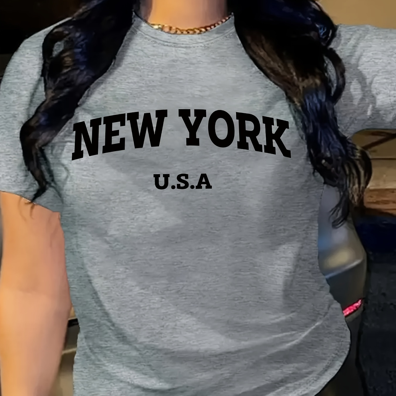 

New York Letter Print T-shirt, Short Sleeve Crew Neck Casual Top For Summer & Spring, Women's Clothing