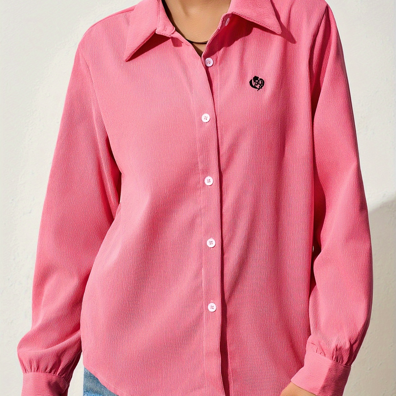 

Button Front Embroidered Shirt, Casual Long Sleeve Shirt For Spring & Fall, Women's Clothing