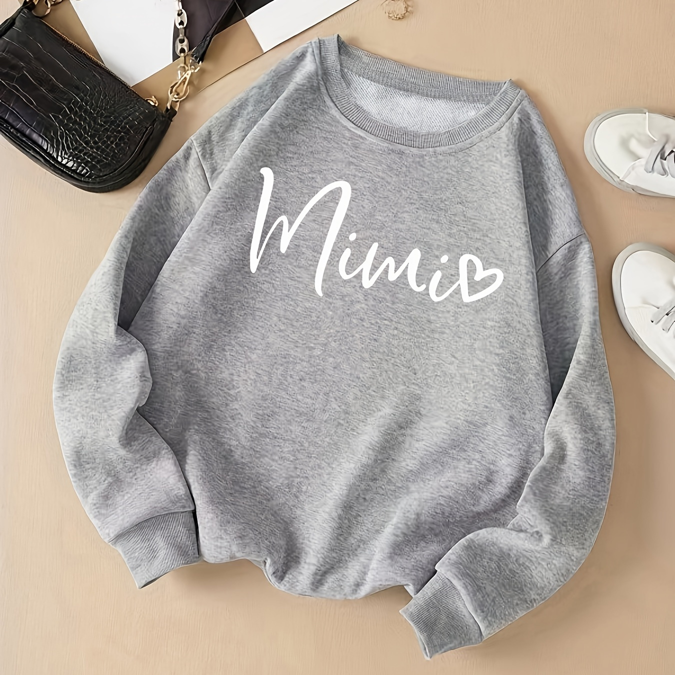 

1pc Women's Casual Crew Neck Hoodie With "" Letter Print, Polyester Knit Fabric, Drawstring Hooded Sweatshirt For All