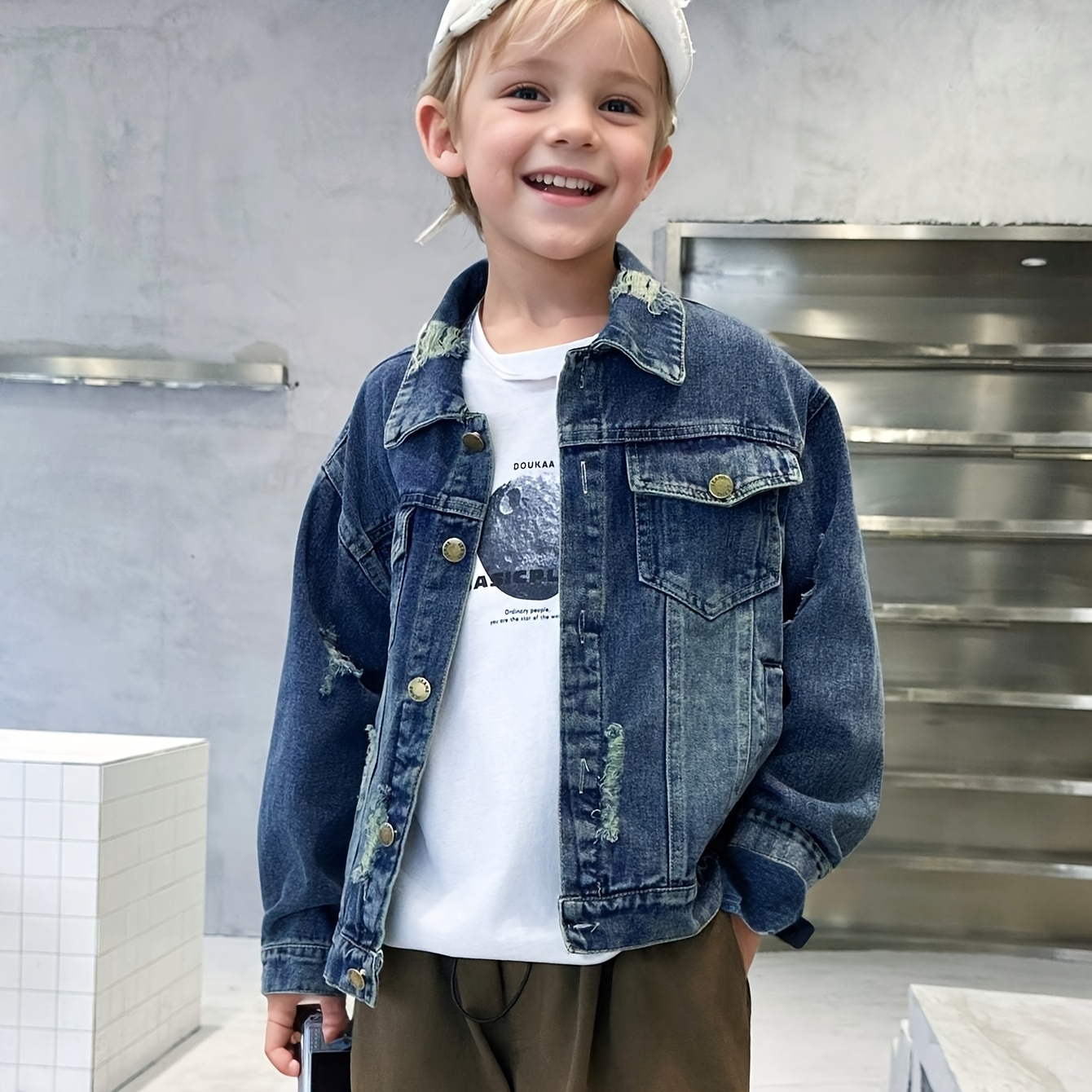 L'Appartement☆Boys denim Jacket boys 2025 latest autumn loose fit ripped denim jacket casual