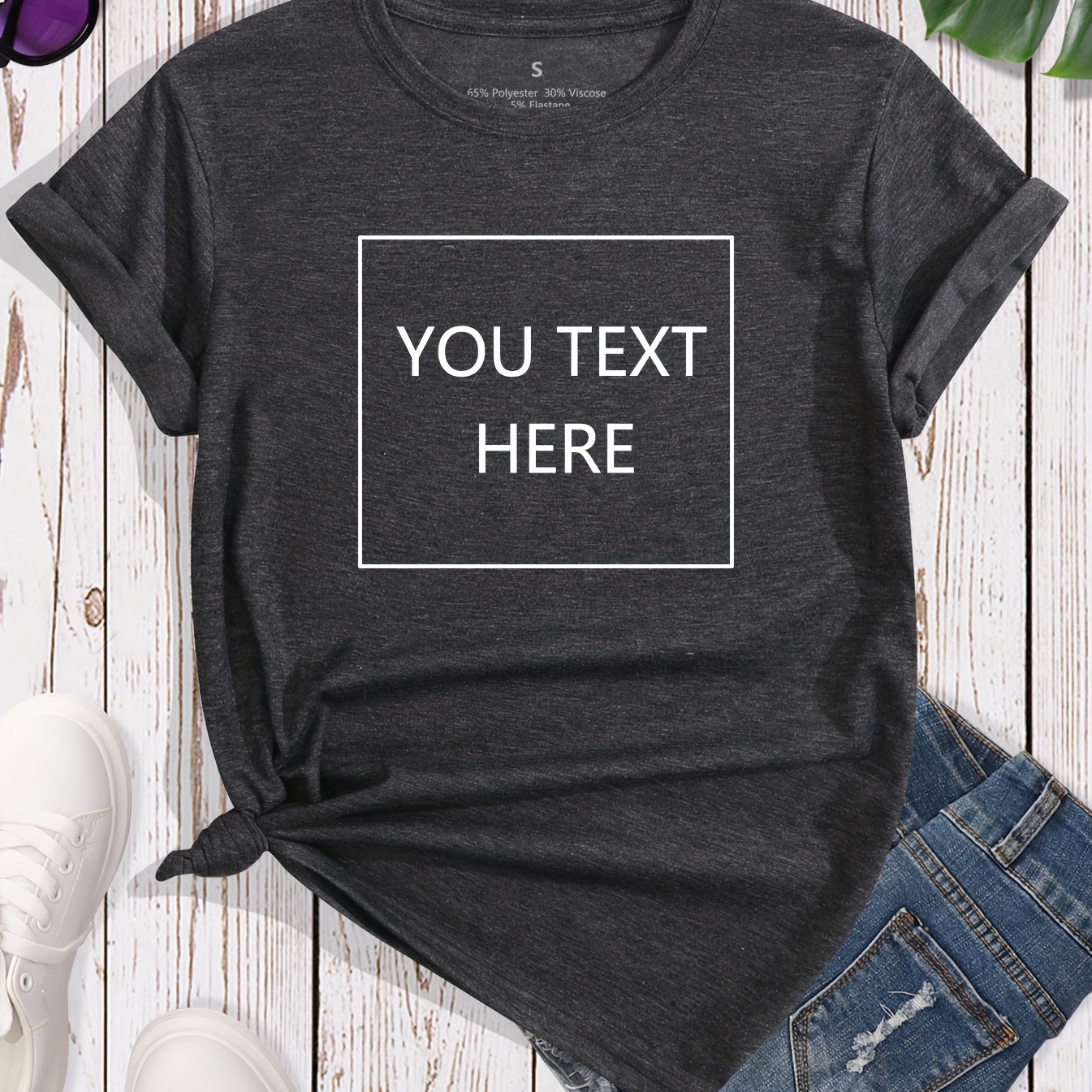 

Customizable Women's Casual T-shirt - Personalize With Your Text, Soft Polyester , Short Sleeve, Round Neck - Machine Washable