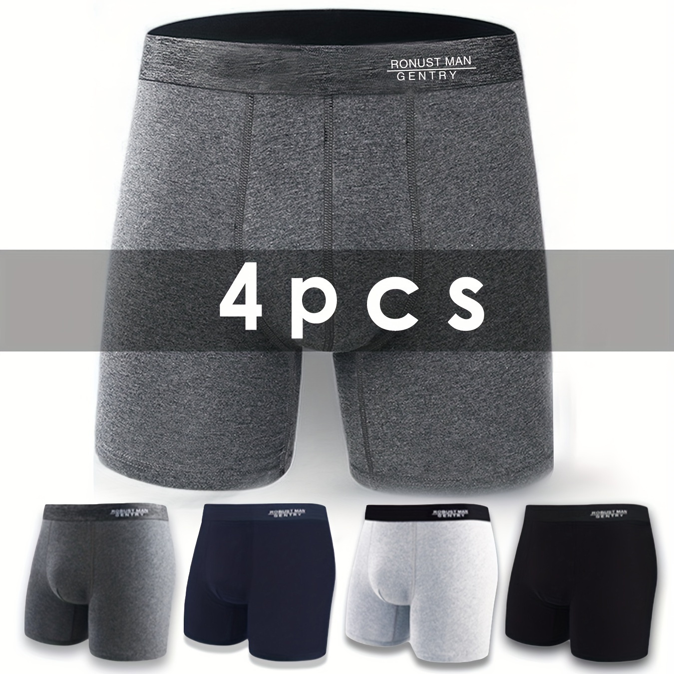 

4pcs Cotton Comfy Long Style Men's Underwear Set Anti-wear Legs Comfortable Breathable Sports Boxer Briefs Set Underwear Not Easy To Strangle