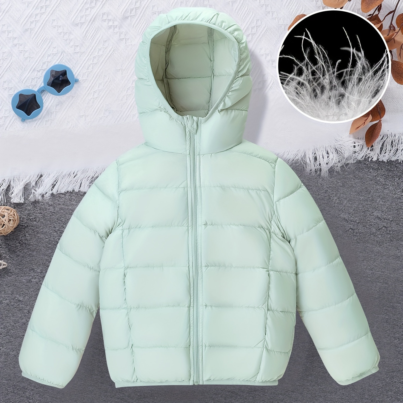 

90% Duck Down Jacket For Girls, Plain Color Casual Hooded Puffer Coat With Zipper & Invisible Pockets For Winter