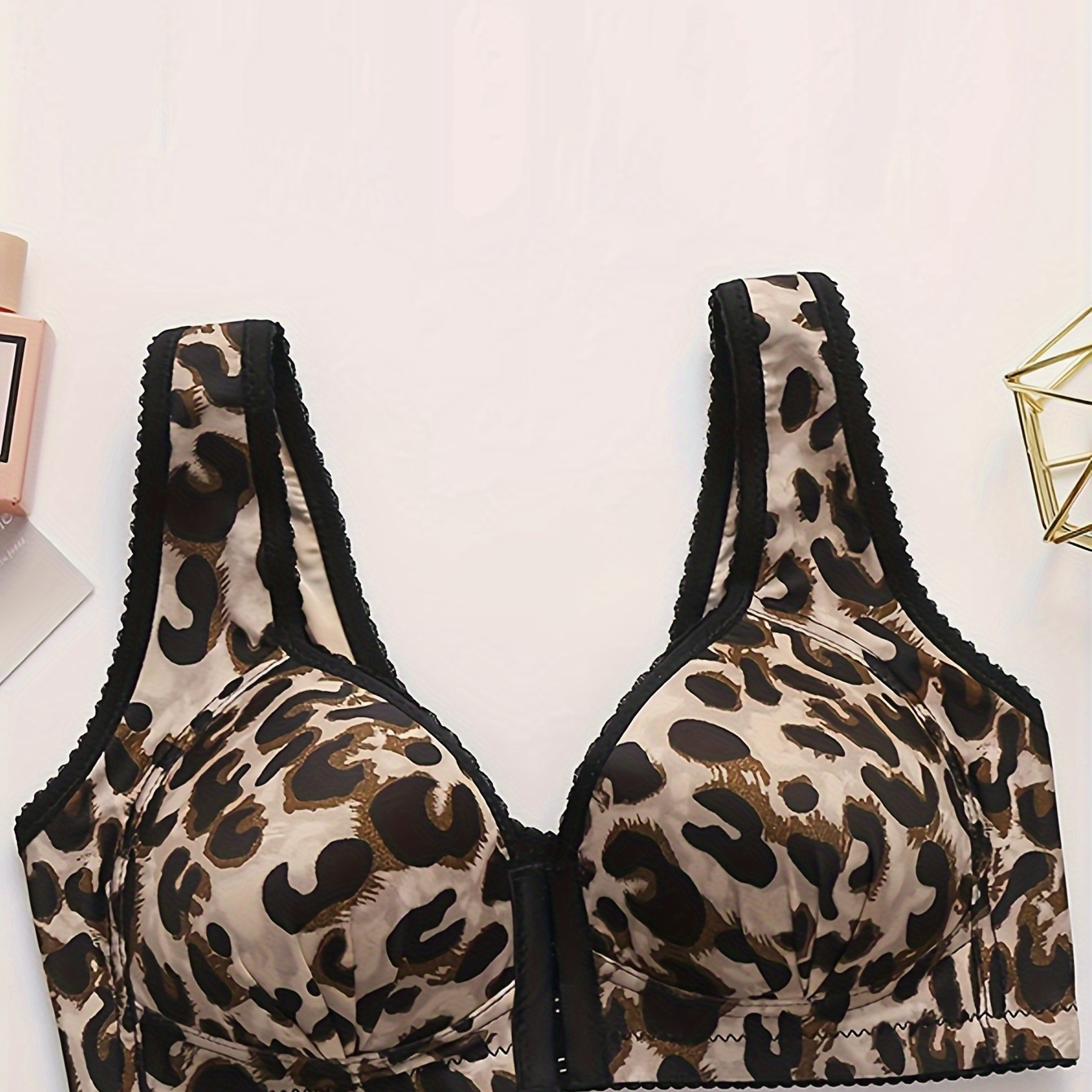 

Leopard Print Front Closure Wireless Tank Bra, Sexy Comfy Push Up Bra, Women's Lingerie & Underwear