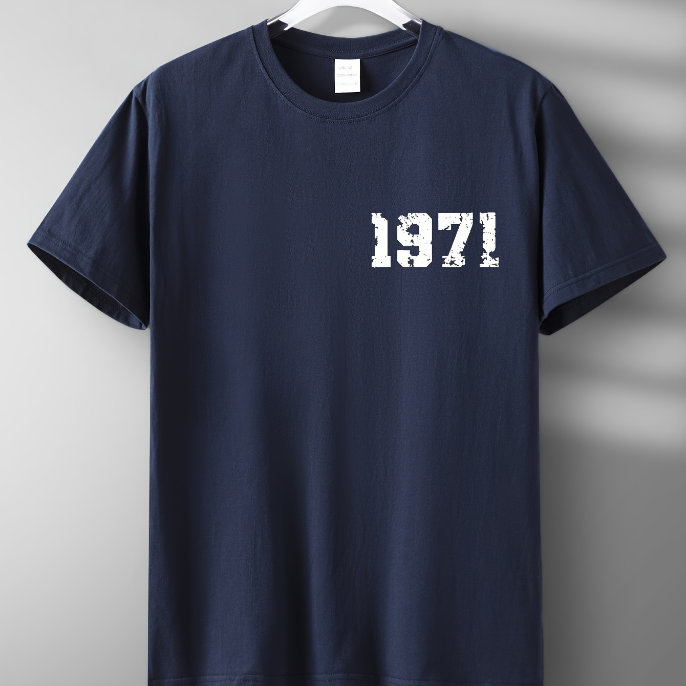 

1971 Print Simple Slim Fit Pure Cotton Short Sleeved, 100% Cotton T-shirt For Summer, Men's Round Neck Short Sleeved T-shirt, Casual Comfortable Lightweight Top