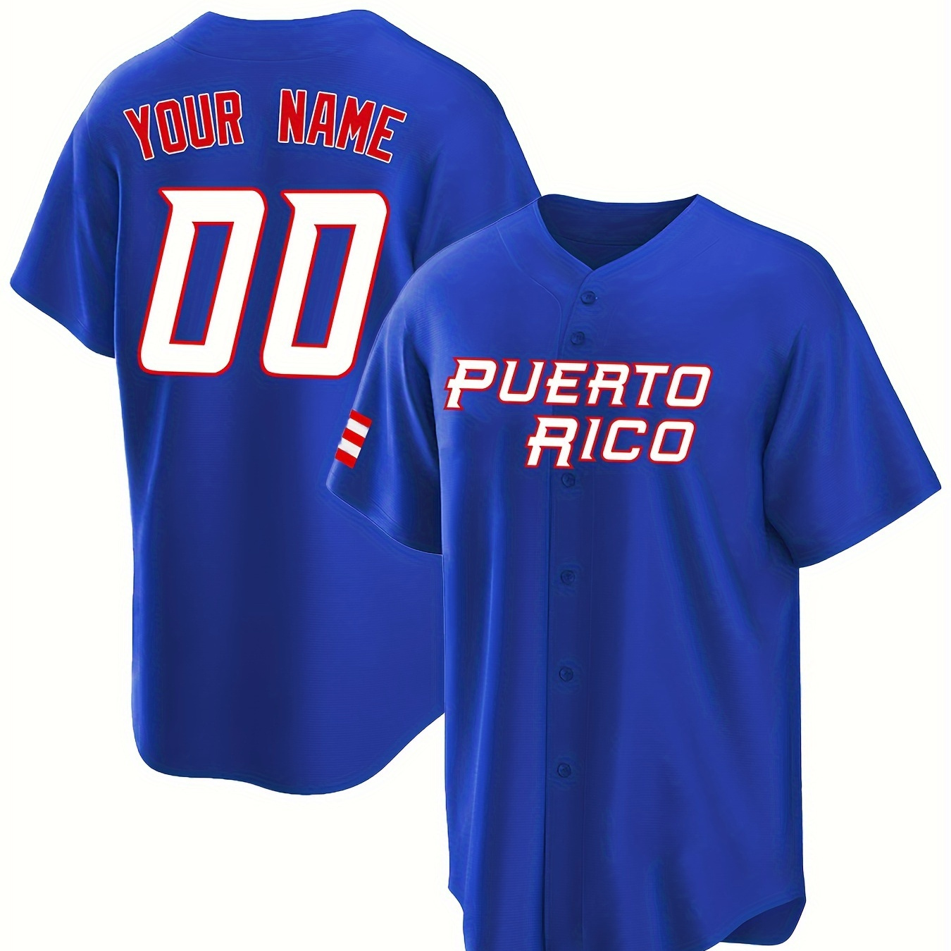 

Customized Name And Number Design, Men's Puerto Rico Embroidery Short Sleeve Loose Breathable V-neck Baseball Jersey, Sports Shirt For Team Training