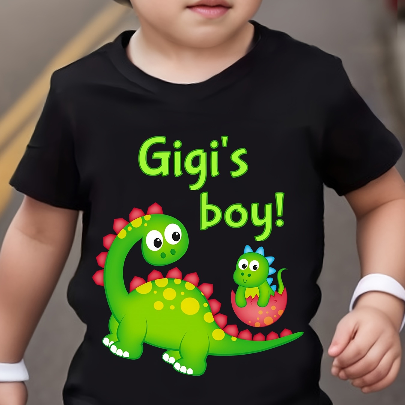 

Cartoon Dinosaur And Gigi's Boy Letter Print Boys Creative T-shirt, Casual Lightweight Comfy Short Sleeve Tee Tops, Kids Clothes For Summer