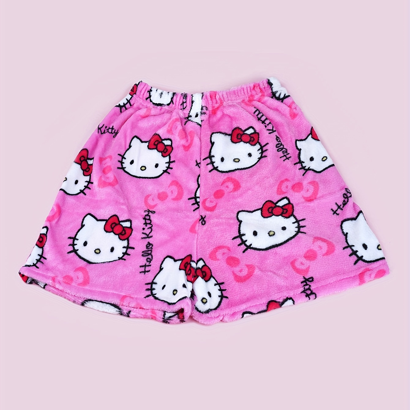 

Hello Kitty Flannel Shorts, Sanrio Cartoon Print, Breathable Sleep Wear, Casual