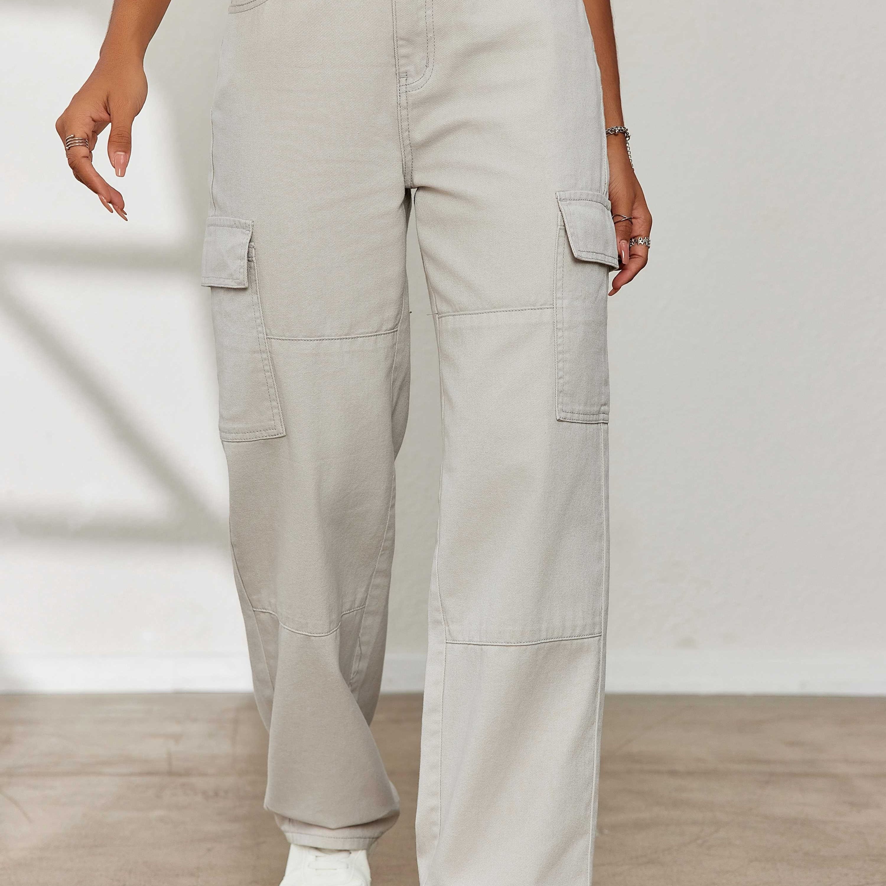 Plain Flap Pockets Cargo Pants Loose Fit Y2k Kpop Style - Temu Philippines