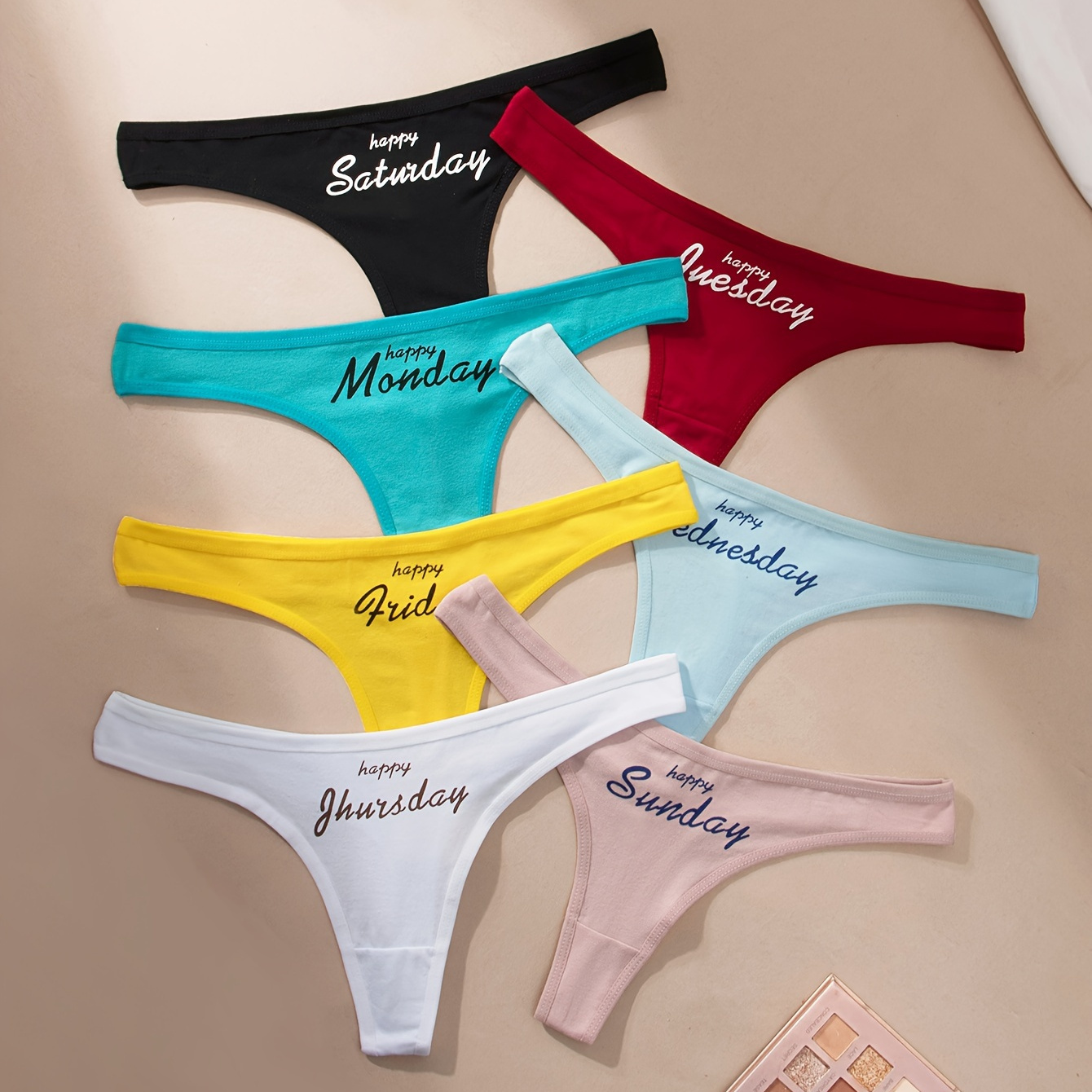 

7pcs Letter Print Seamless Thongs, Sexy Comfy Breathable Stretchy Intimates Panties, Women's Lingerie & Underwear