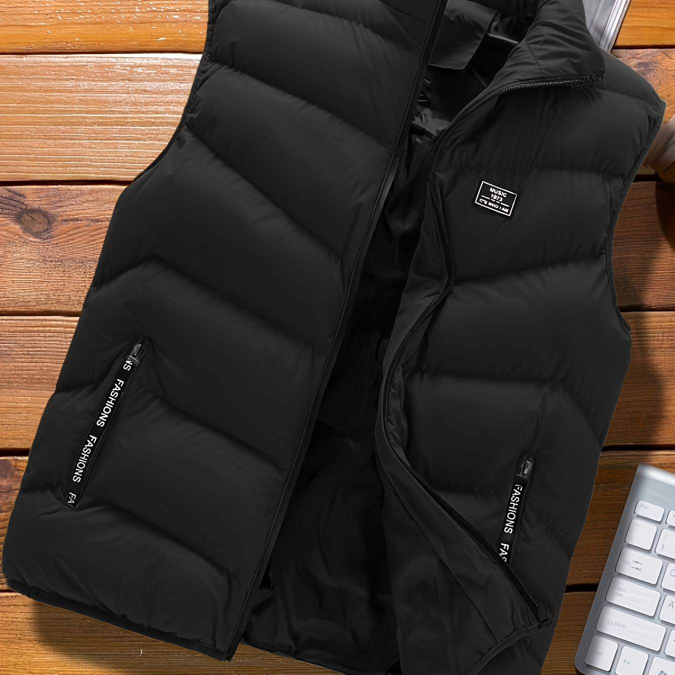 

Warm Winter Vest, Men's Casual Zipper Pockets Stand Collar Zip Up Vest For Fall Winter