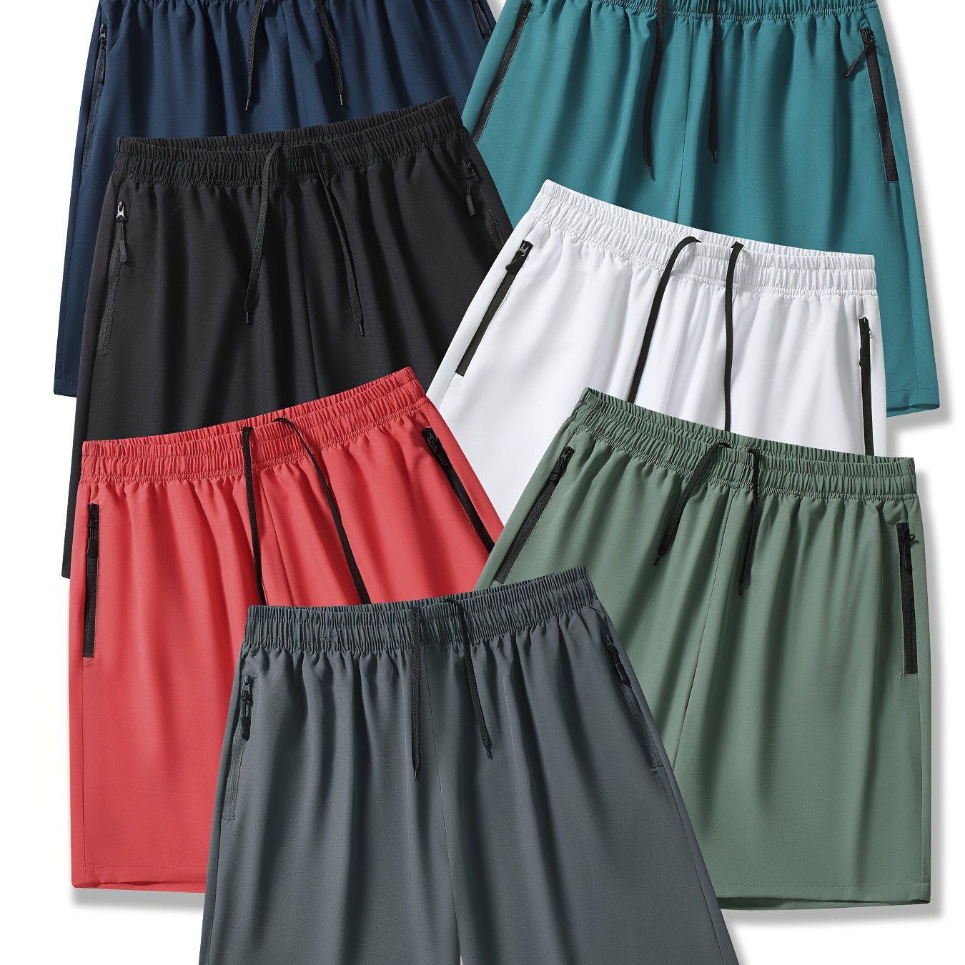 

7 pièces de shorts de sport de couleur unie avec cordon de serrage et poches, shorts décontractés et confortables pour l'entraînement d'été et les sports de plein air pour hommes