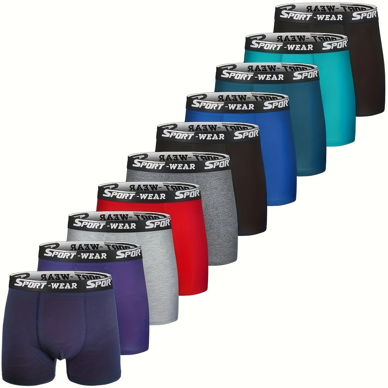 

10-pack Men's Boxer Briefs, Random Solid Colors, Stretch Cotton Blend, Breathable, Absorbent, Athletic Underwear, Mid-thigh Length, Knit Fabric, Casual Daily Wear