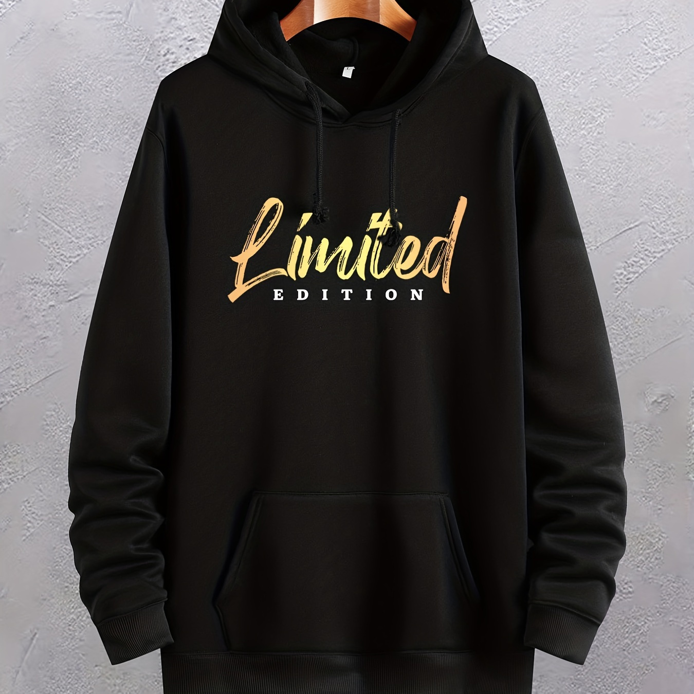 

limited Edition" Print Hoodie With Kangaroo Pocket, Men's Casual Pullover Hooded Sweatshirt