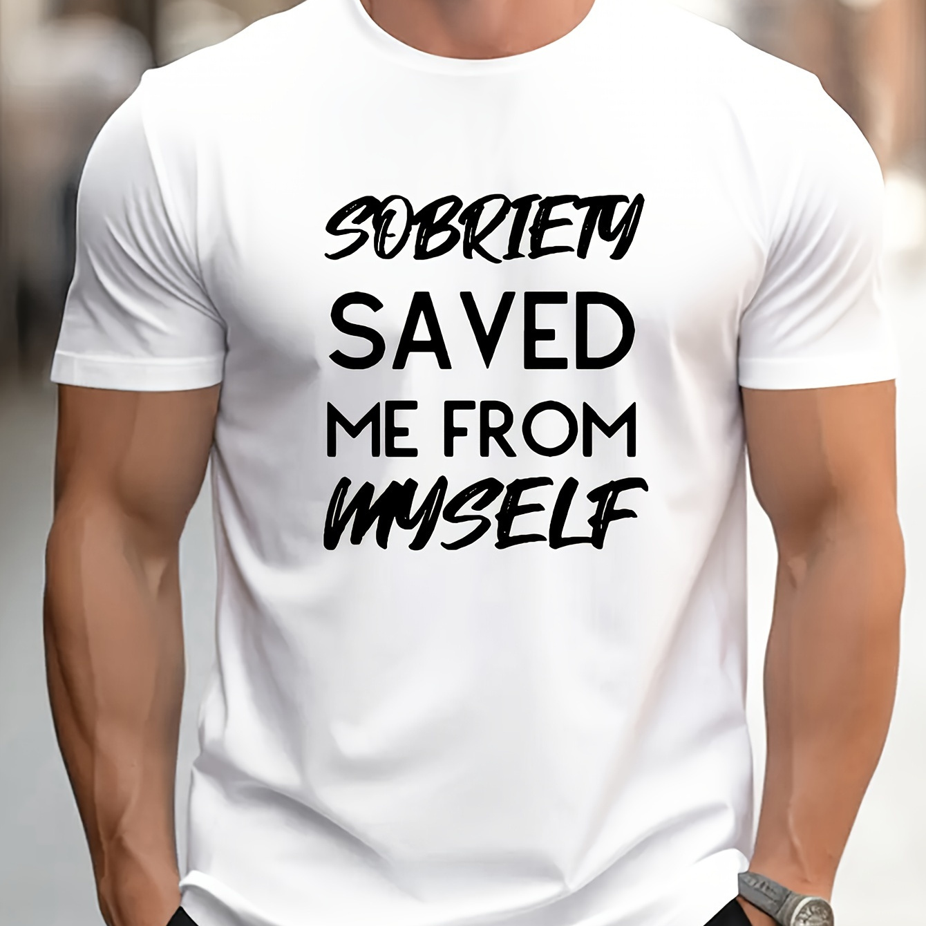 

Sobriety... Print Tee Shirt, Tees For Men, Casual Short Sleeve T-shirt For Summer