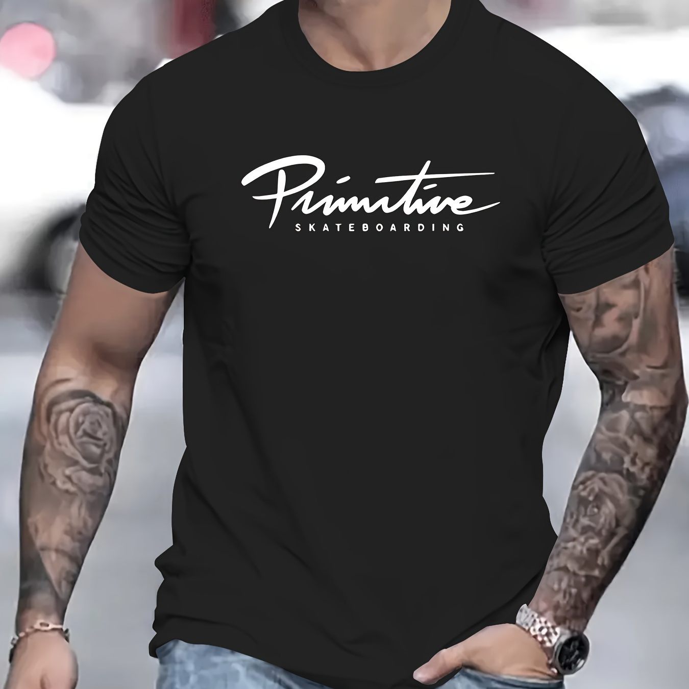 

" Creative Print Casual Novelty T-shirt For Men, Short Sleeve Summer& Spring Top, Comfort Fit, Stylish Streetwear Crew Neck Tee For Daily Wear