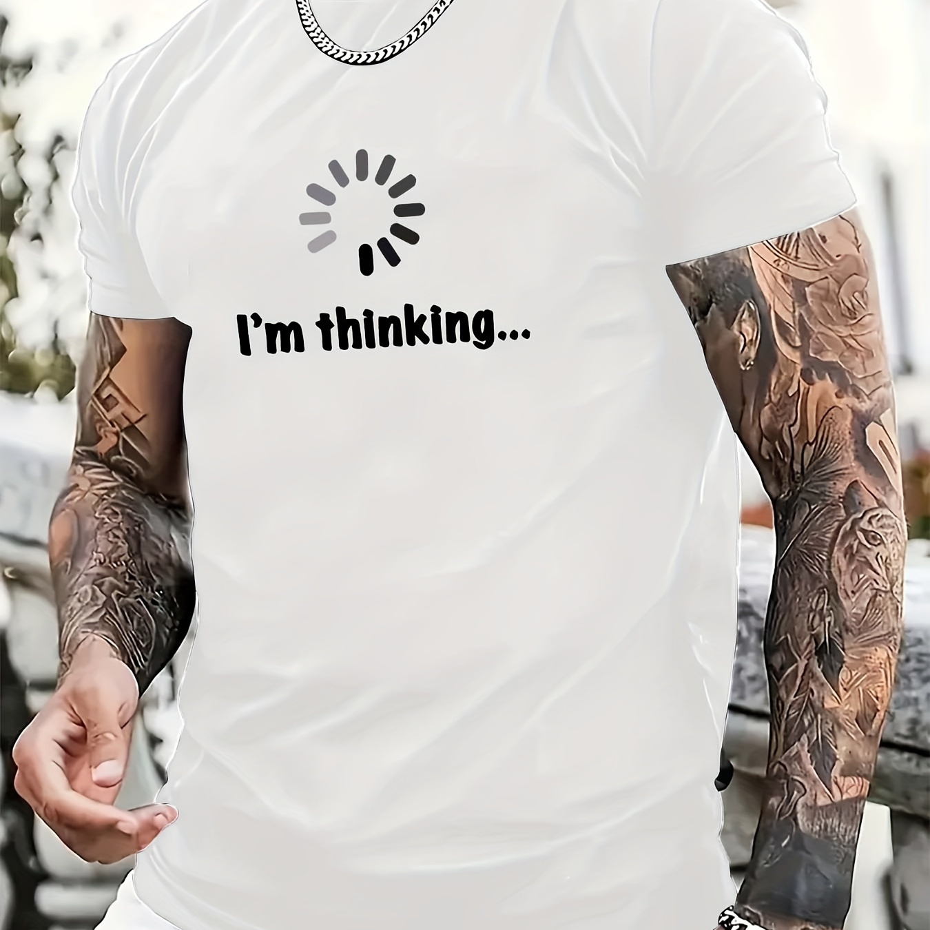 

Men's Short Sleeve Cotton T-shirt With "i Am Thinking" Print, Casual Crew Neck, Comfort Fit, Fashion Streetwear, Summer Top For Everyday And Outdoor Activities