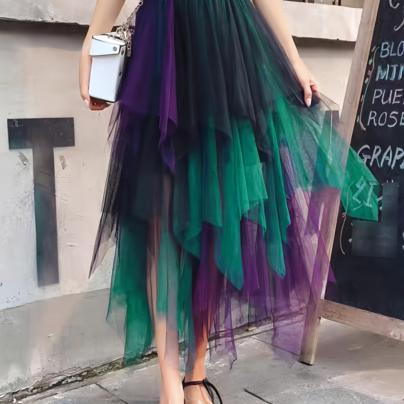 

Colorful Mesh Asymmetrical Hem Skirt, Versatile High Waist Skirt For Club & Party, Women's Clothing