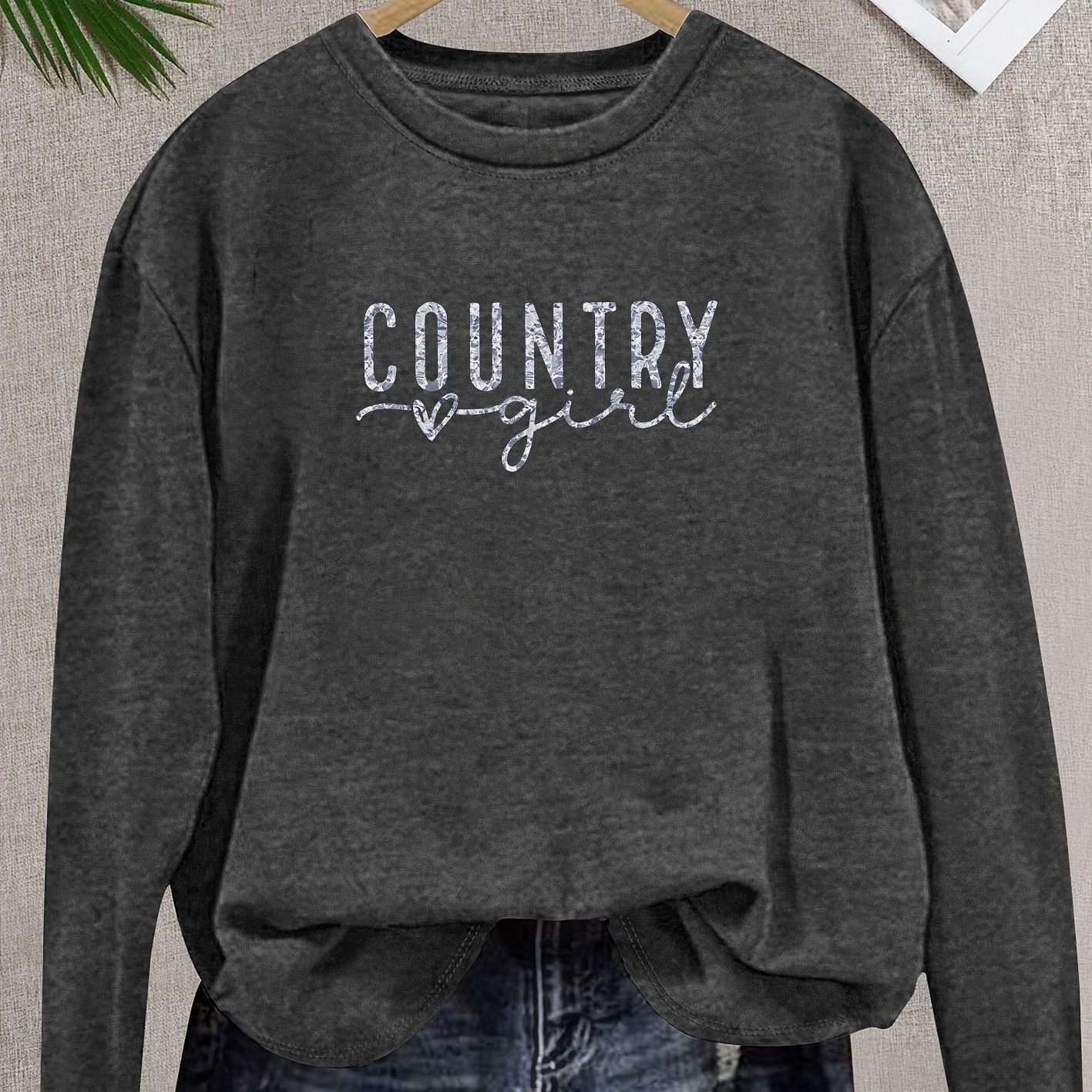 

Letter Print Comfy T-shirt, Round Neck Long Sleeve Sports Tee For Fall, Women's Activewear