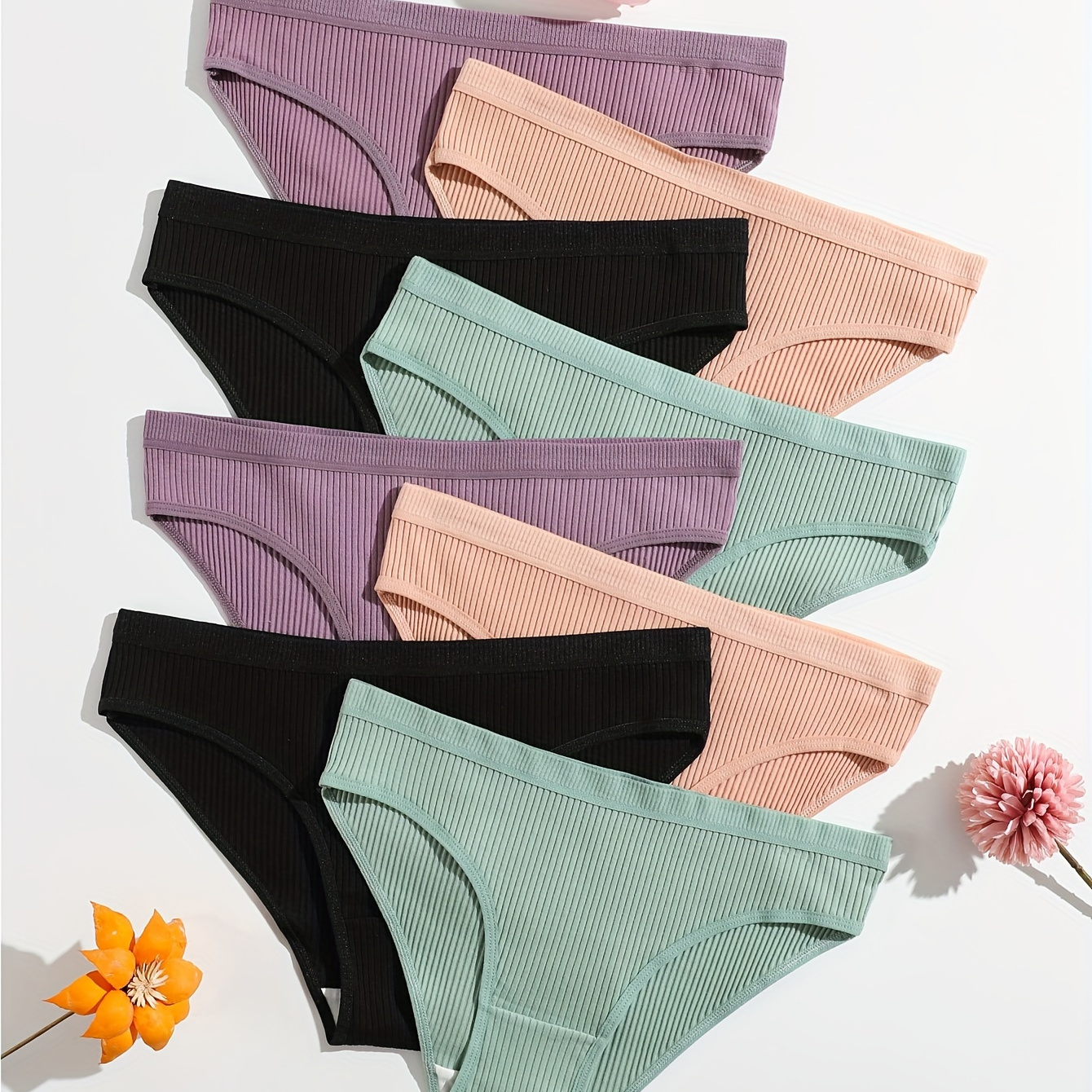 

8-pack Women's Cotton Briefs - Solid Color, Ribbed Comfort, Breathable Knit Fabric,
