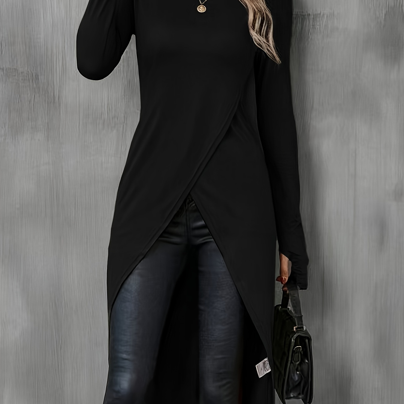 

Sexy Solid Color Long Sleeve Bodycon Dress With Split Thigh And Crew Neck - Knit Polyester Fabric For Fall Season