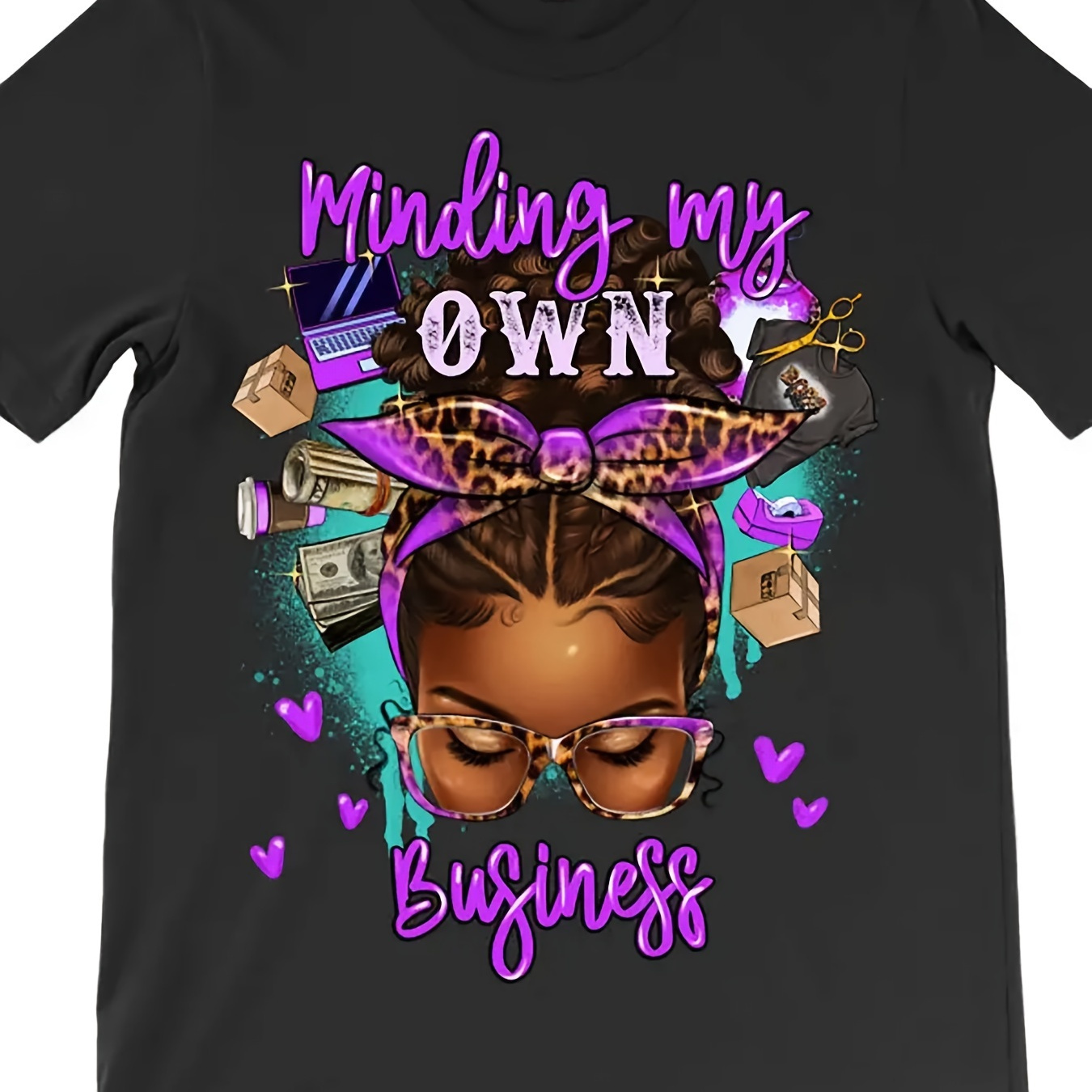 

My Own Business Afro Messy Bun T-shirt 6000 Funny Men's Short Sleeve Graphic T-shirt Collection Black Ar-220g