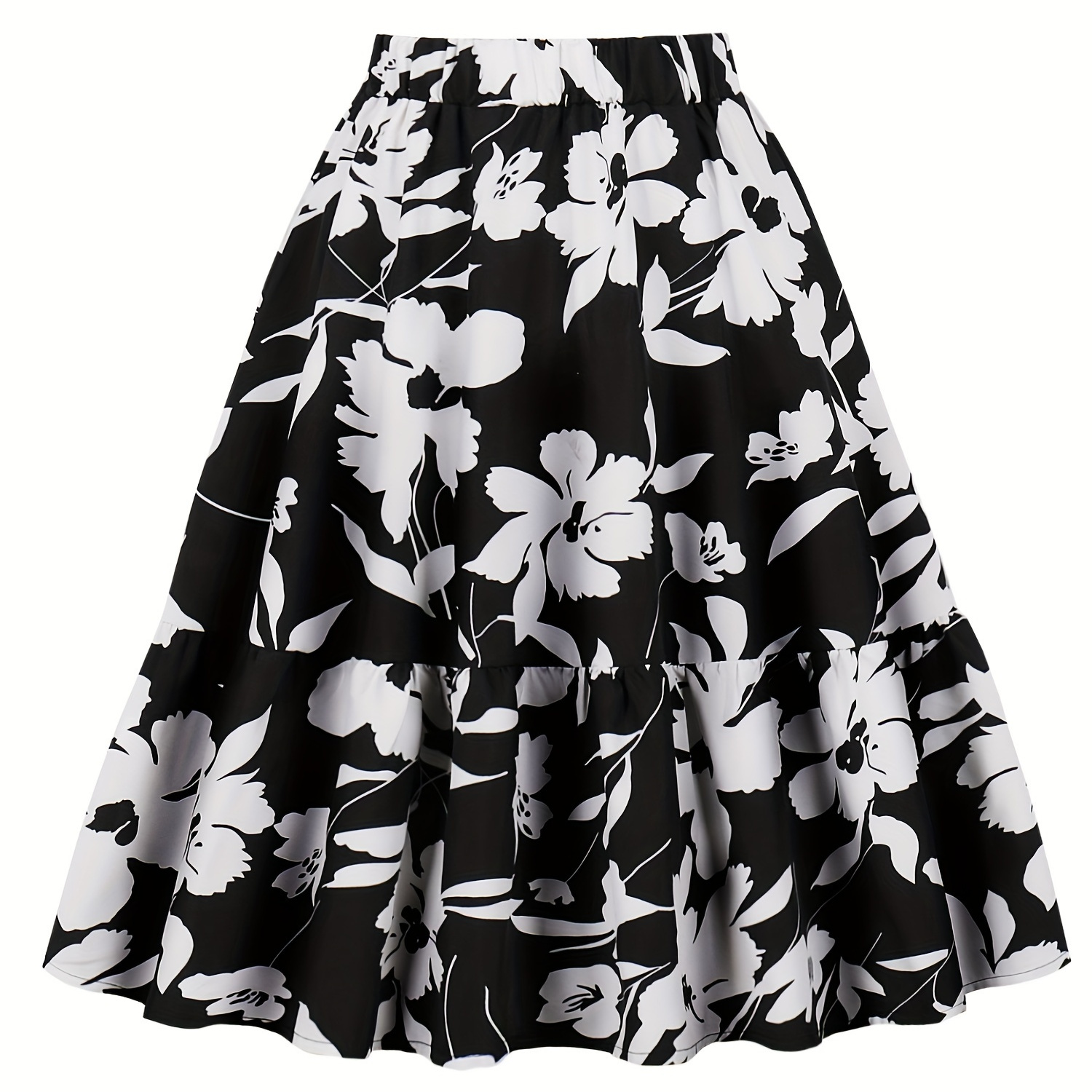 

Floral Print Elastic Waist Skirt, Casual Flare Skirt For Spring & Summer, Women's Clothing