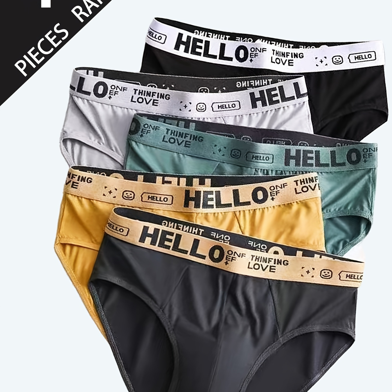 

4 Pairs Of Men's Briefs, Men's Underwear, 'hello' Letter Waistband, Solid Color Underwear Set, Multiple Colors, Comfortable And Skin-friendly, .