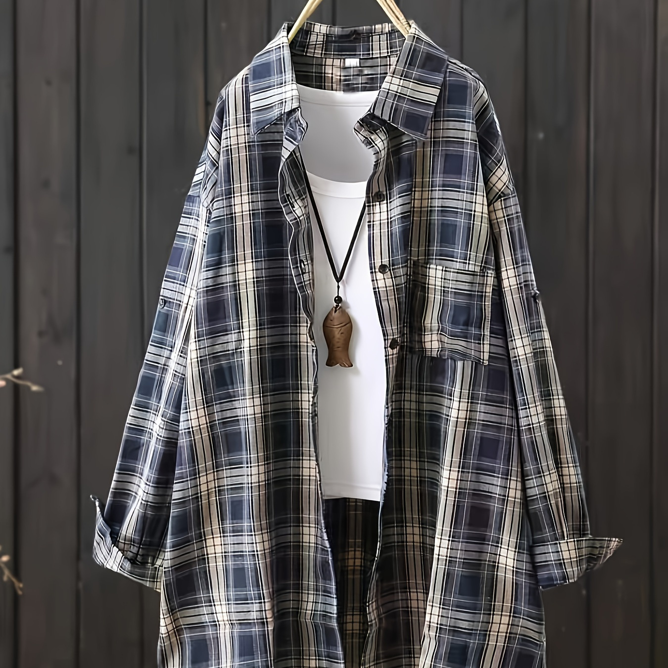 

Plus Size Colorblock Plaid Shirt, Casual Long Sleeve Button Front Shirt, Women's Plus Size clothing