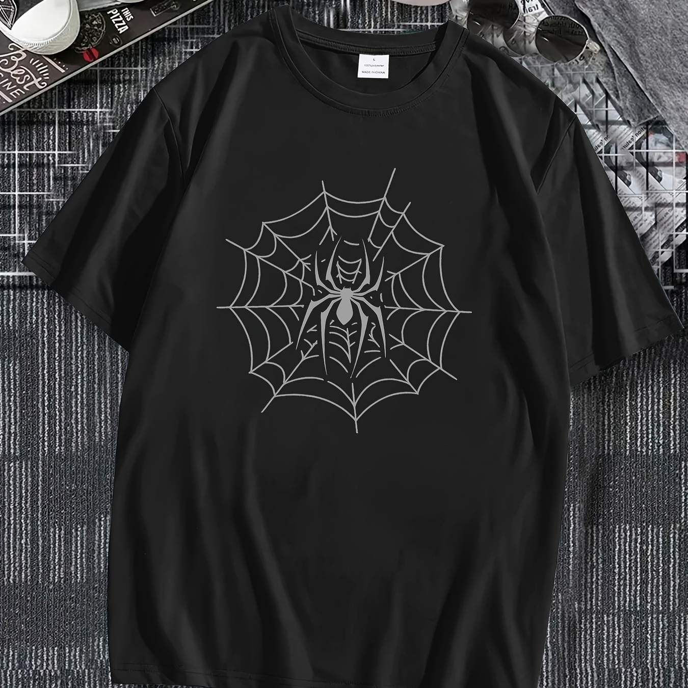 

Spider Men's Casual Polyester T-shirt, Crew Neck, Comfortable And Fashion Top, Short Sleeve Perfect For Summer