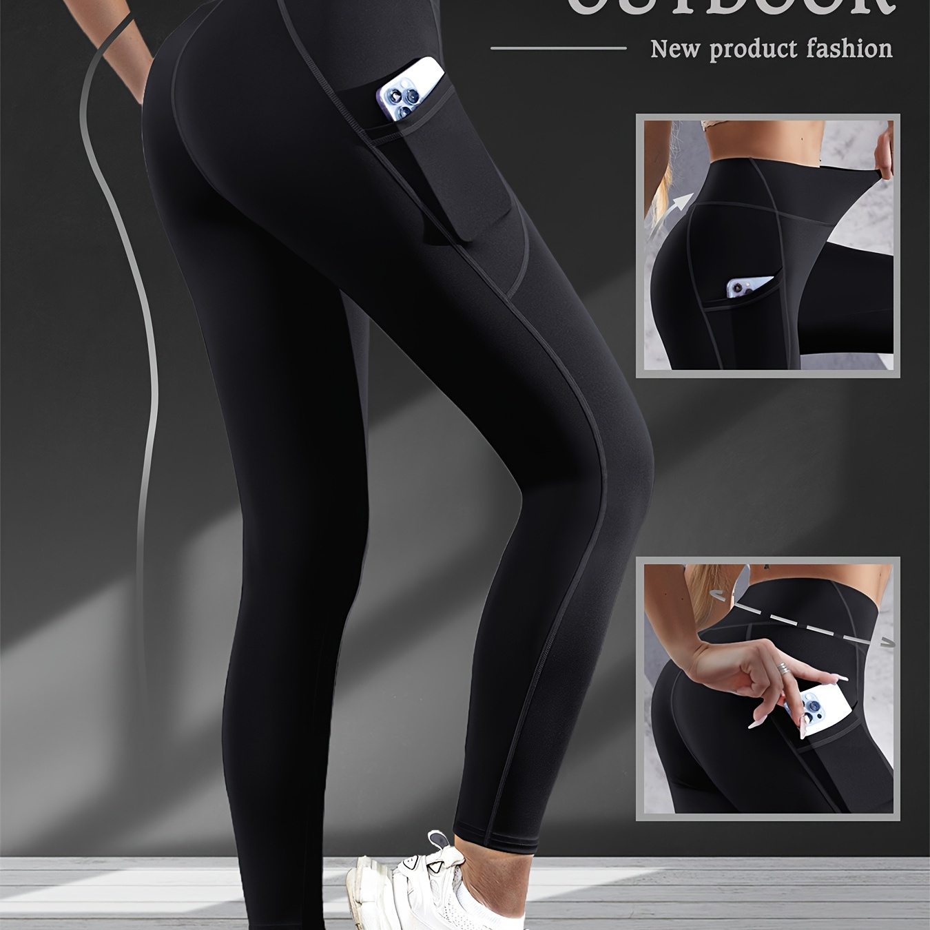 

Women's High Waist Butt Lifting Fitness Running Leggings, Polyester & Elastane , Solid Color, High Stretch, Knit Fabric, With Pockets For All- Yoga Pants, Workout Accessories