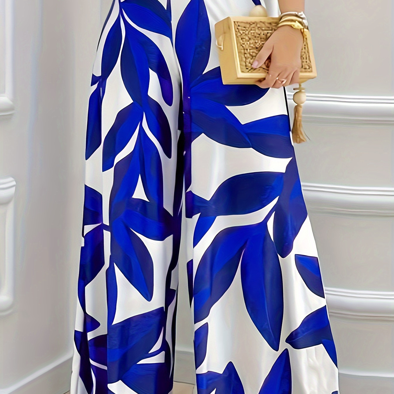 

Leaf Print Wide Leg Pants, Casual High Waist Loose Pants, Women's Clothing