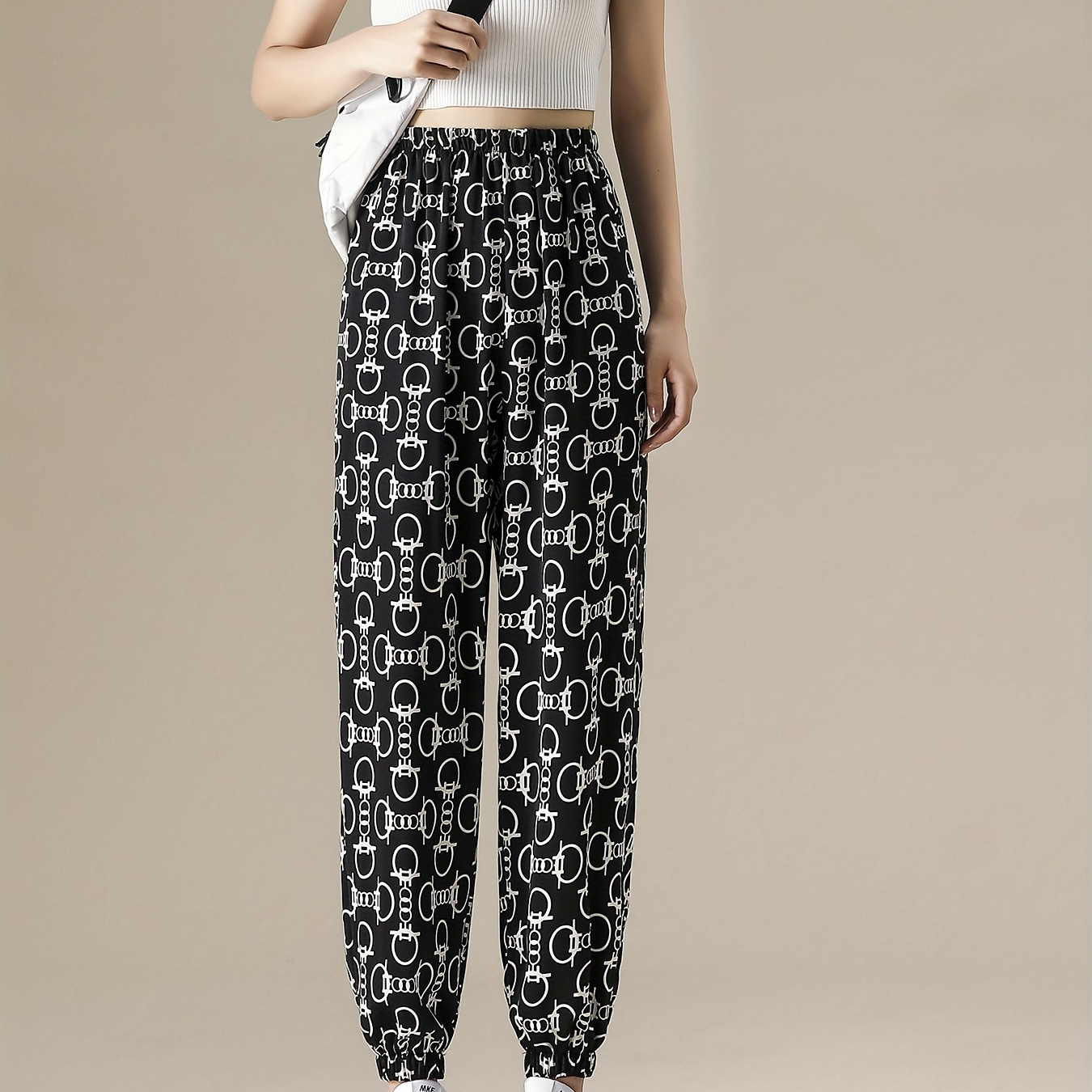 Flower Oil Painting Print Slant Pockets Pants Casual Pants - Temu