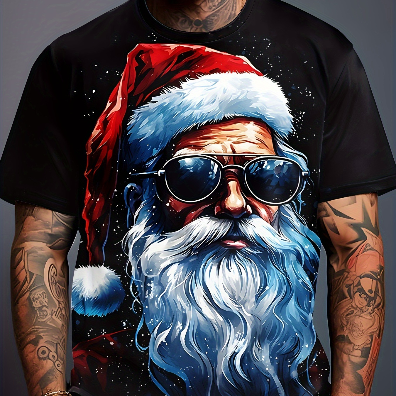 

Men's Cool Santa Claus 3d Print T-shirt - Casual Round Neck, Short Sleeve Tee For Summer Outdoor & Casual Attire - Gift