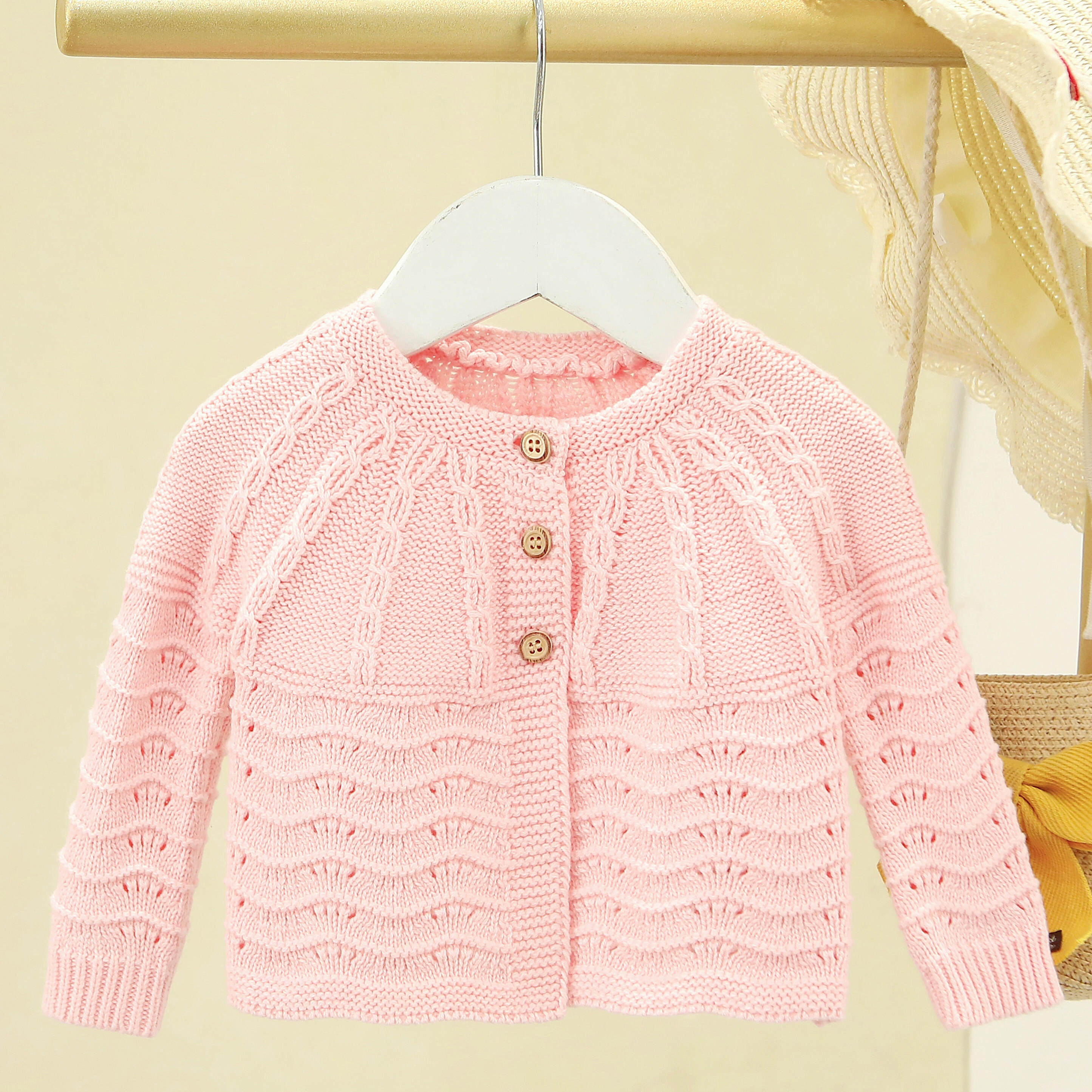 

Cute Round Neck Button Front Long Sleeve Kitted Sweater, Toddler Baby Girls Coat