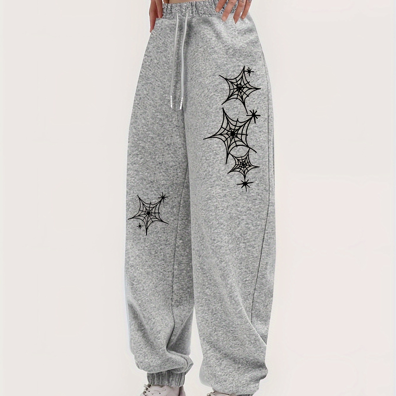 

Spider Web Print Jogger Pants, Drawstring Elastic Waist Casual Sports Trousers, Women's Activewear