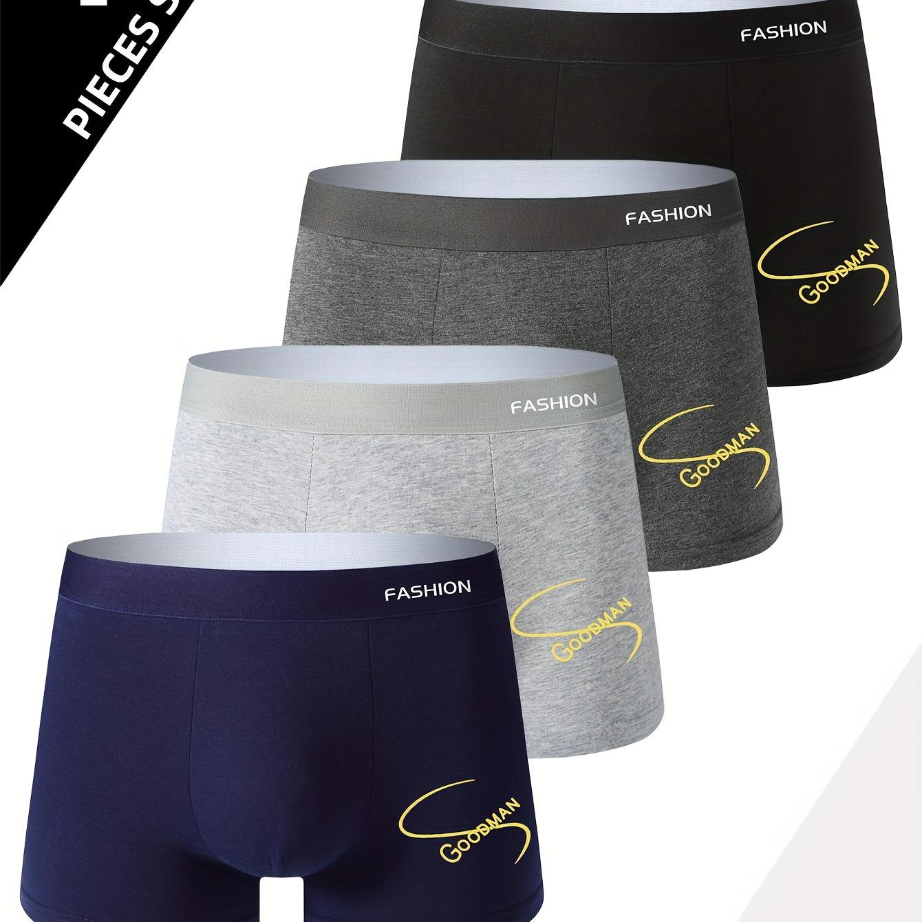 

4-Pack de boxers pour hommes, coupe confort respirante, polyester pour avec élasthanne, motif lettre, sous-vêtements décontractés pour tous