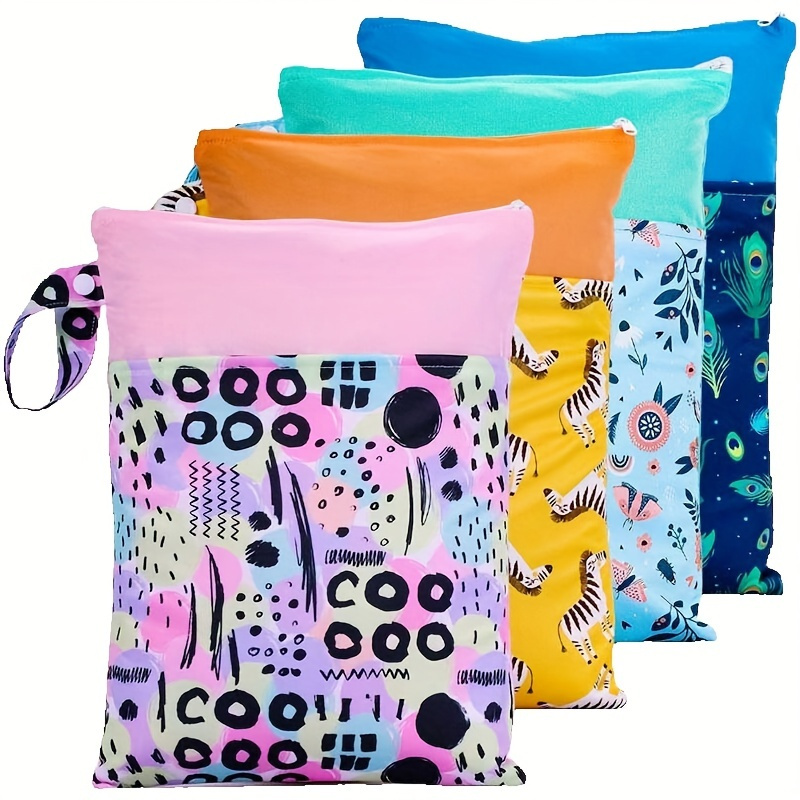 

9.84*13.78inch Waterproof Reusable Nappies Bag, Wet Dry Bag With Double Pocket Cloth Handle