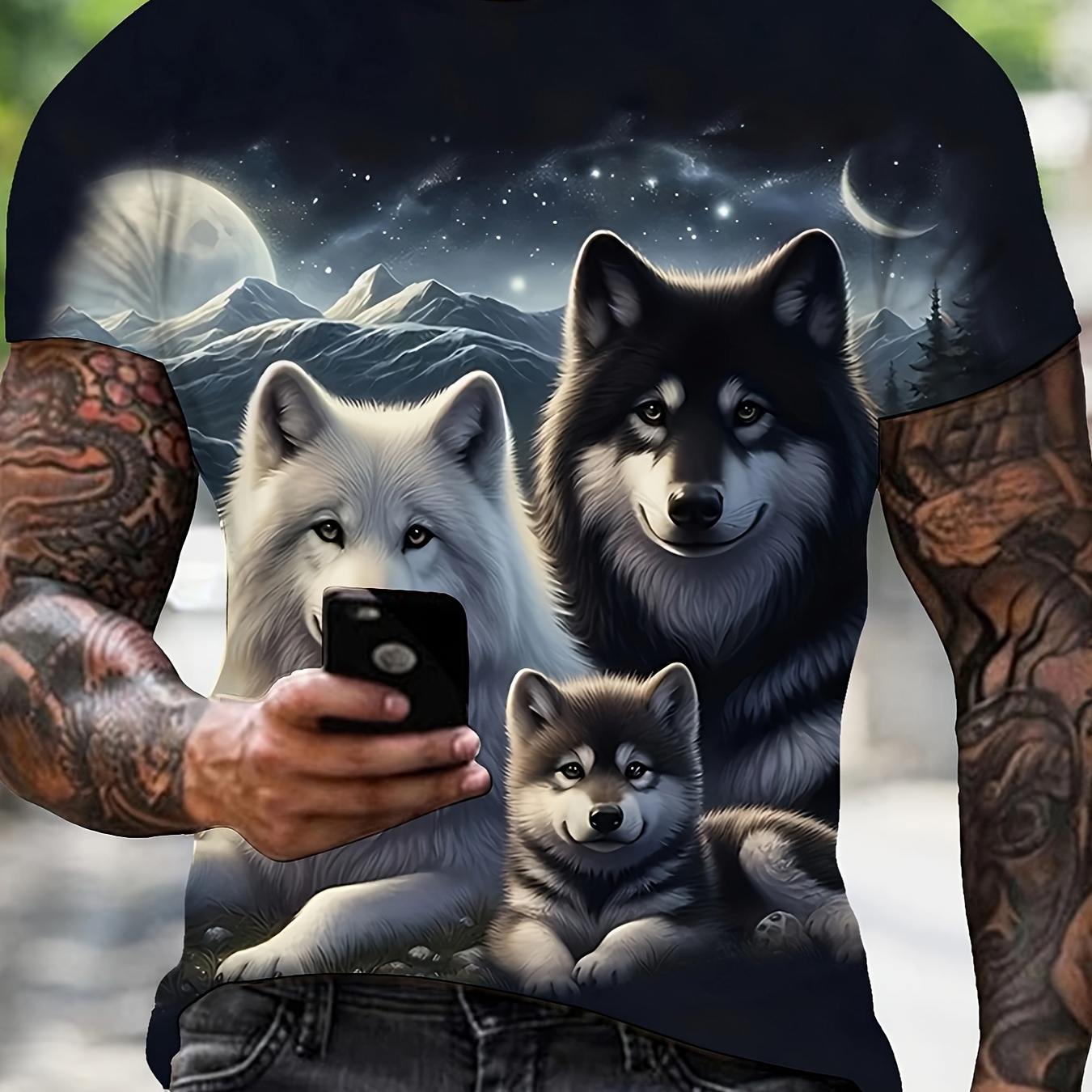 

Men's 3d Wolf Print T-shirt - Breathable Polyester, Casual Round Neck Tee For Summer