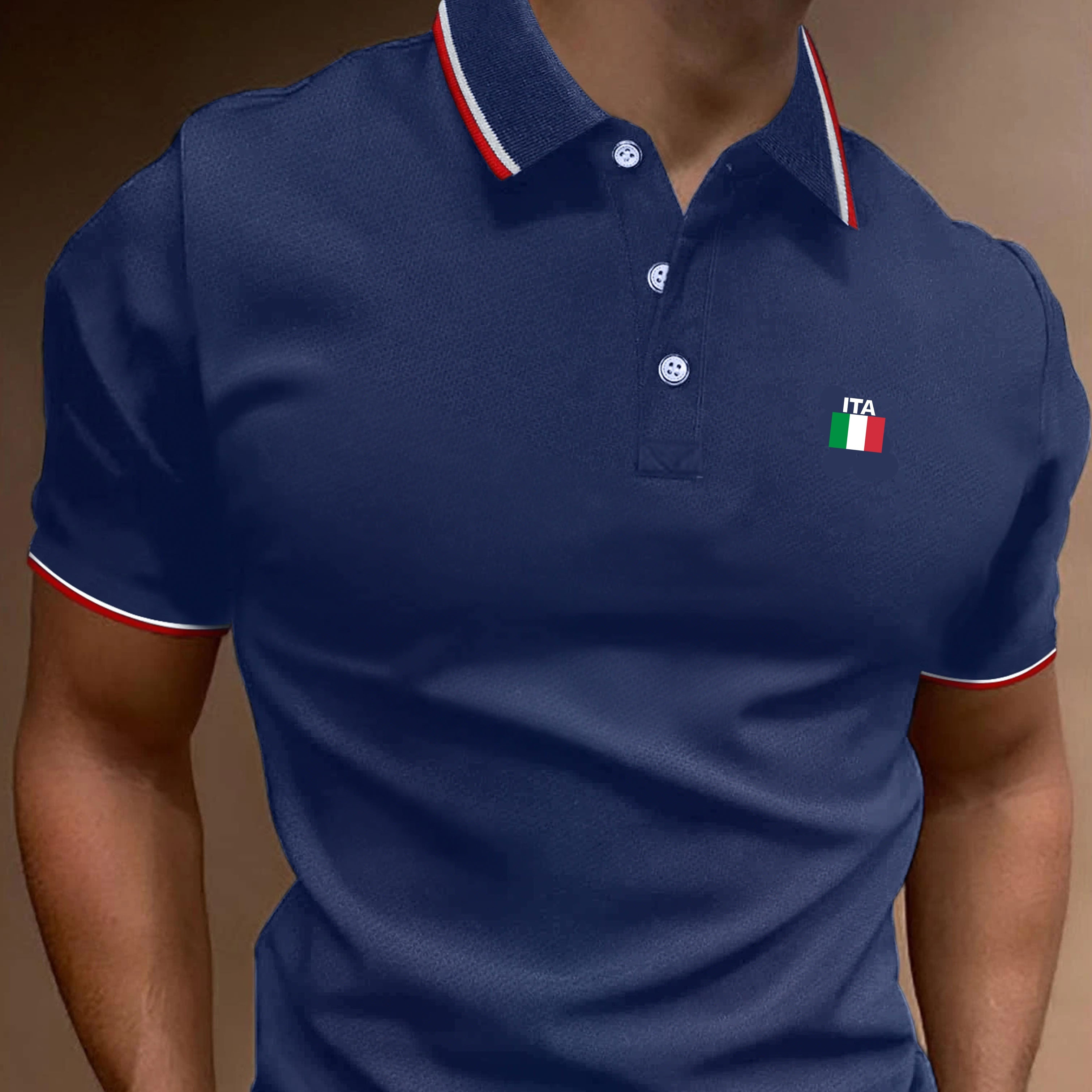 

Flag Print Men's Short Sleeve Shirt, Trendy Comfy Male Shirt For Summer Golf