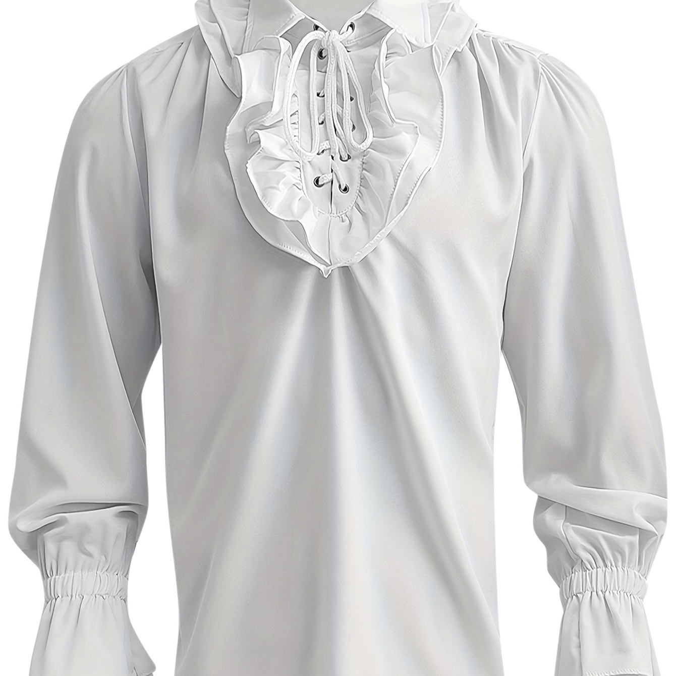 

Men's Solid Color Chiffon Long Sleeve Shirt With Square Collar & Corrugated Edge Drawstring Punk Style Top For Spring Summer Autumn