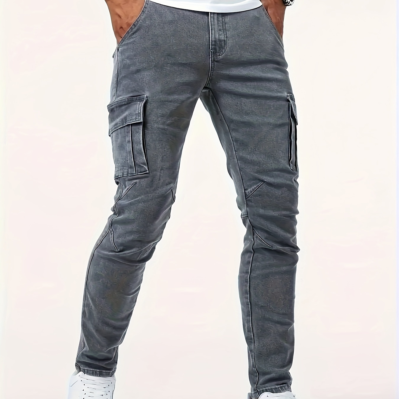 

Men's Casual Slim Fit Jeans With Pockets, Fashion Denim Pants For Men, Versatile For All Seasons